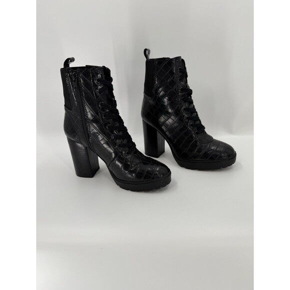 Steve Madden Latch Croc-Embossed Side Zip Goth Hiker Booties 4 Inch Heel EUC - Picture 1 of 16